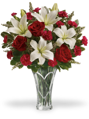 rose rosse garofani e lilium