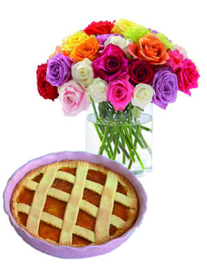 Bouquet di rose miste con crostata a Roma